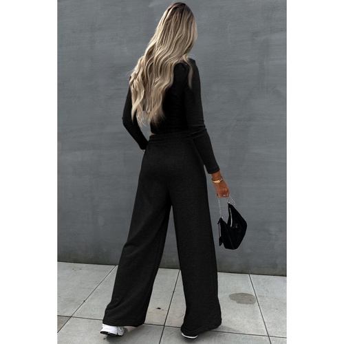 Black Crop Top and Wide Leg Pants Two Piece Set - XL - Main Image