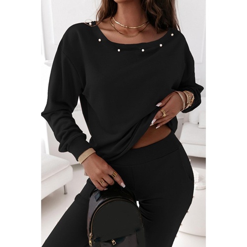 Black Beaded Decor Pullover and Jogger Pants Set - S - Main Image