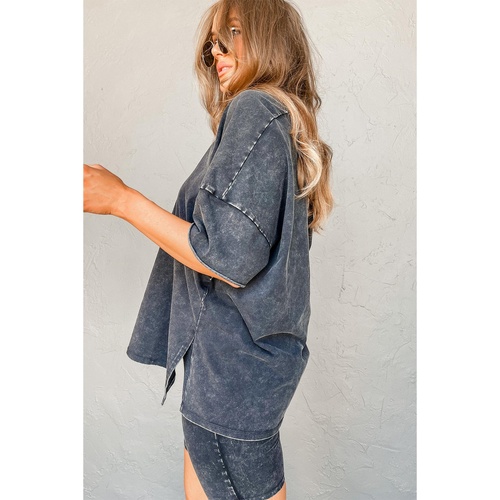 Black Mineral Washed Oversized T Shirt and Shorts Set - S - Main Image