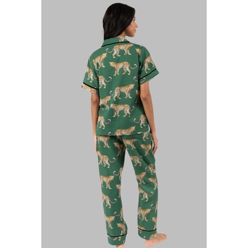 Green Cheetah Print Short Sleeve Shirt and Pants Pajama Set - M - Main Image