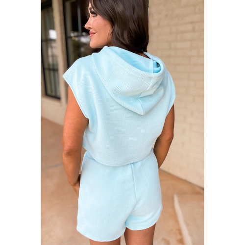 Beau Blue Textured Cropped Hoodie and Shorts Set - XL - Main Image