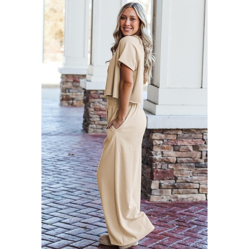 White Raw Hem Loose Tee and Wide Leg Pants Set - XL - Main Image