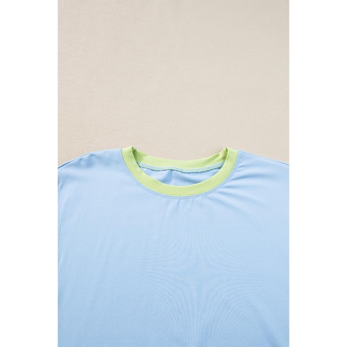 Blue Contrast Trim Cap Sleeve Tee Shorts Set - L - Main Image