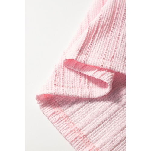 Light Pink Textured Short Sleeve Henley Top and Pocketed Wide Leg Pants - S - Main Image