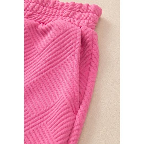 Bonbon Solid Textured Collared V Neck Top and Wide Leg Pants Set - S - Main Image