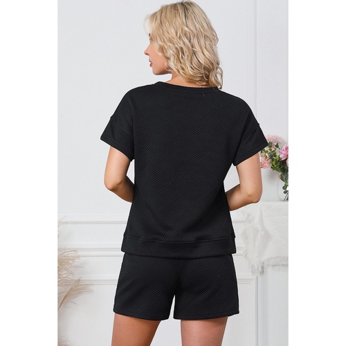 Black Trendy Texture Sequin Baseball Graphic Short 2pcs Set - XL - Main Image