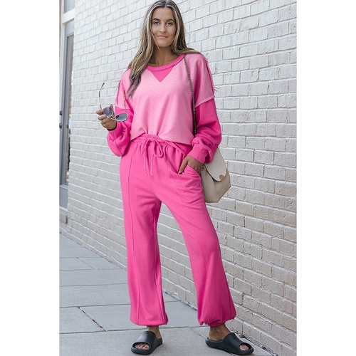 Bonbon Contrast Patchwork Pullover and Drawstring Joggers Set - M - Main Image