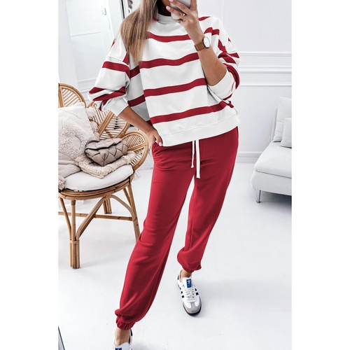 Red Stripe Drop Shoulder Pullover and Jogger Pants Set - S - Main Image