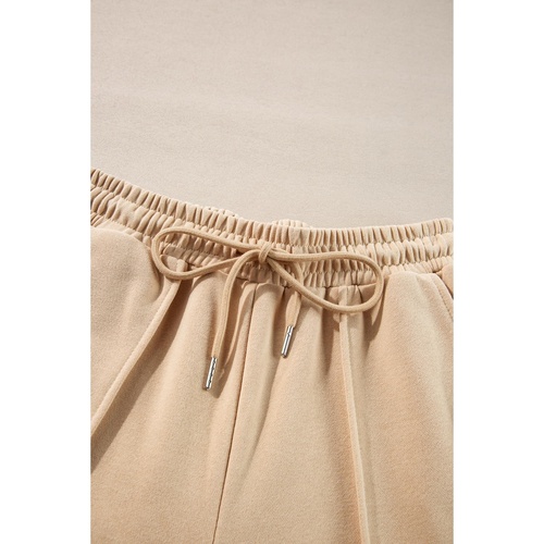 Apricot Solid Seamed Zipper Jacket and Drawstring Waist Pants Set - L - Main Image