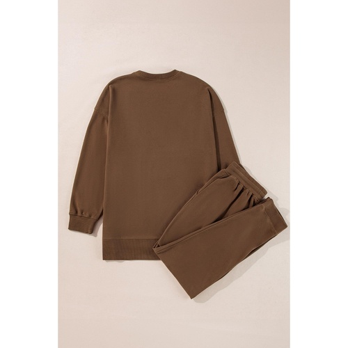Coffee Solid Color High Low Pullover and Skinny Pants Set - S - Main Image