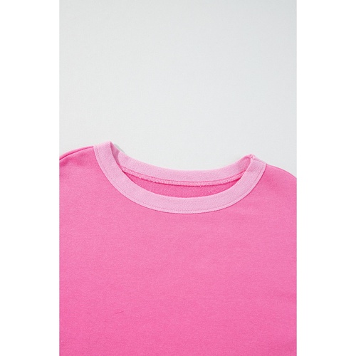 Sachet Pink High Low Patchwork Long Sleeve Top and Shorts Set - XL - Main Image