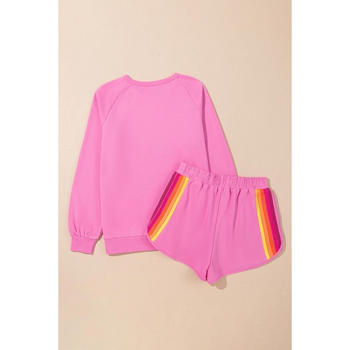 Bonbon Striped Accent Pullover and Shorts Two Piece Casual Set - L - Main Image