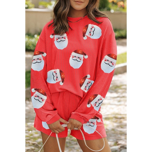 Gold Flame Sequin Christmas Santa Clause Corded Pullover and Shorts Set - 2XL - Main Image