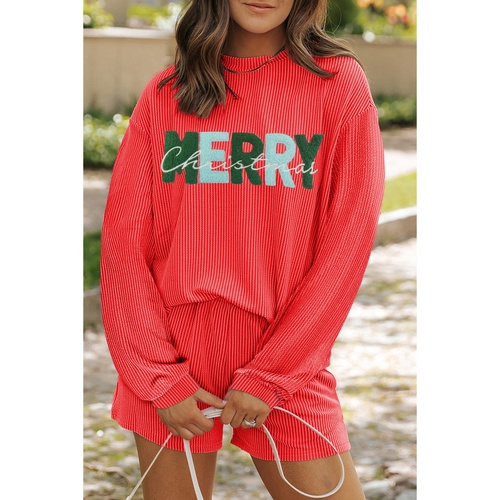 Gold Flame Corded MERRY Christmas Letter Top and Shorts Set - XL - Main Image