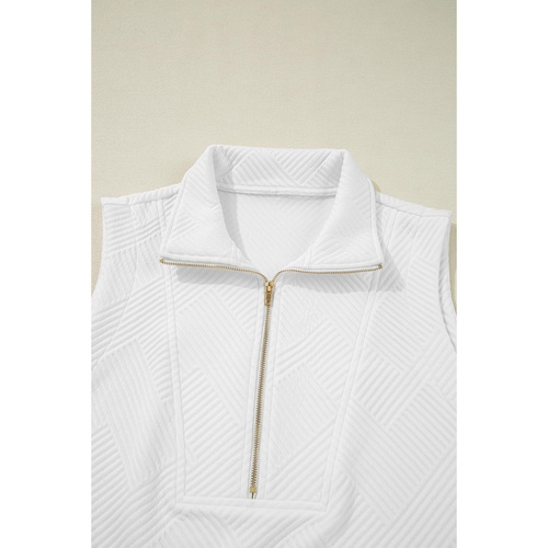 White Textured Half Zip Tank Top Drawstring Shorts Set - L - Main Image