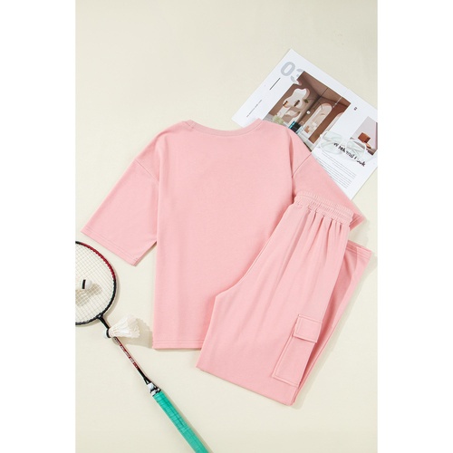 Apricot Pink Half Sleeve T-Shirt & Cargo Sweatpants Set - S - Main Image
