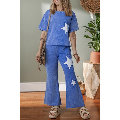 Ashleigh Blue Acid Wash Star Patched Rolled Trim Pants Set - XL - Main Image