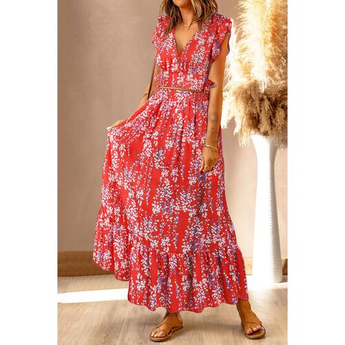 Azura Exchange Floral Ruffled Crop Top and Maxi Skirt Set - S - Main Image