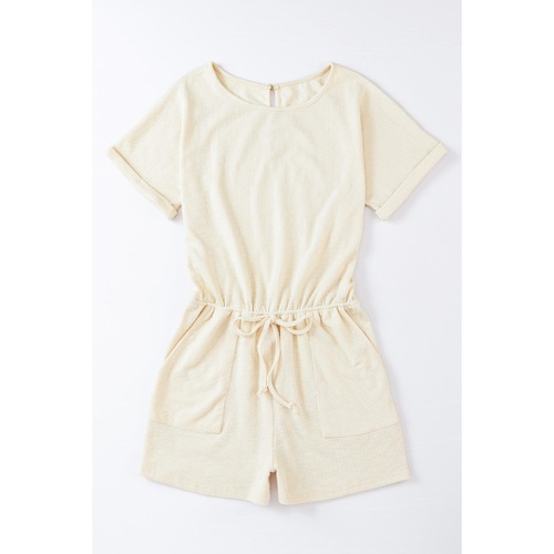 Azura Exchange Beige Ribbed Elastic Waist Romper - L - Main Image