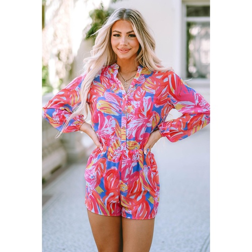 Azura Exchange Multicolor Bold Graffiti Print Shirt Button Romper - XL - Main Image