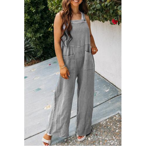 Azura Exchange Textured Wide Leg Overall with Pockets - L - Main Image