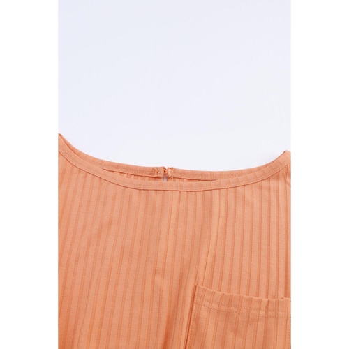 Azura Exchange Orange Ribbed Drawstring Waist Long Sleeve Romper - XL - Main Image