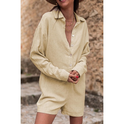 Half Button Shirt Collar Long Sleeve Loose Romper - XL - Main Image