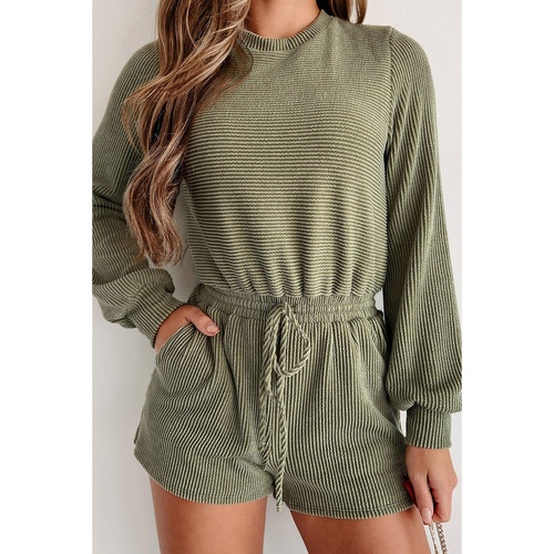 Pickle Green Corded Pullover Long Sleeve Drawstring Romper - L - Main Image