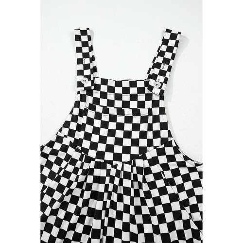 Black Checkered Print Pocketed Wide Leg Jumpsuit - XL - Main Image