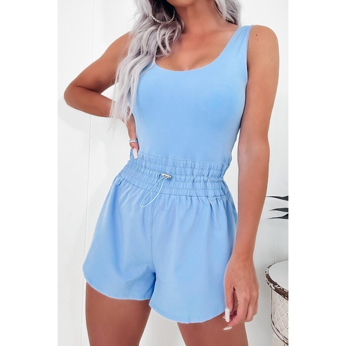 Myosotis Plain Sleeveless Loop Drawstring Cinched Waist Romper - L - Main Image