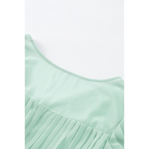 Green Pleated Ruffled Tie Waist Buttons V Neck Romper - S - Main Image