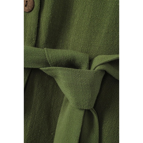 Green Button V Neck Romper with Belt - L - Main Image