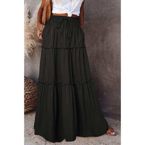 Azura Exchange Tiered Drawstring Waist Maxi Skirt - M - Main Image