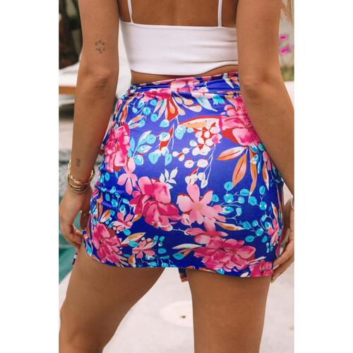 Azura Exchange Floral Print Lace-up Bodycon Mini Skirt - S - Main Image