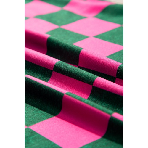 Rose Checkered Print Side Slit High Waist Midi Skirt - L - Main Image