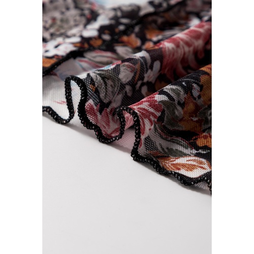 Brown Floral Print High Waist Maxi Skirt - S - Main Image