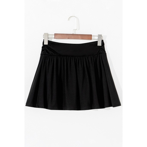 Black Wide Waistband Ruched Skort - M - Main Image