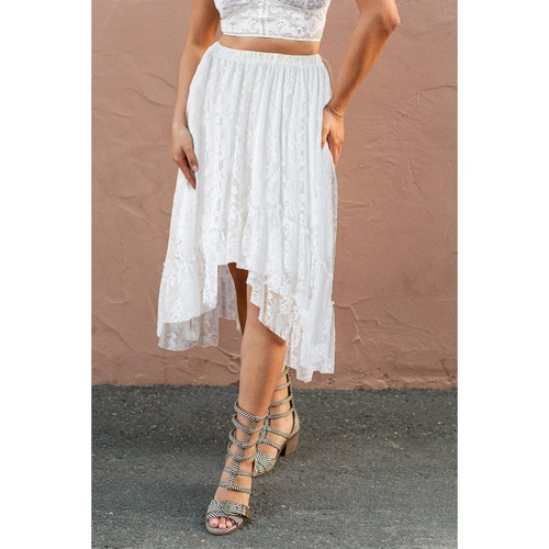 White Lace Ruffled High-low Hem Midi Skirt - L - Main Image