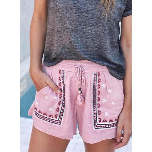 Azura Exchange Embroidered Floral Tasseled Shorts - M - Main Image