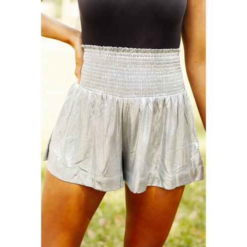 Azura Exchange Smocked High Waist Shorts with Metallic Sheen - L - Main Image