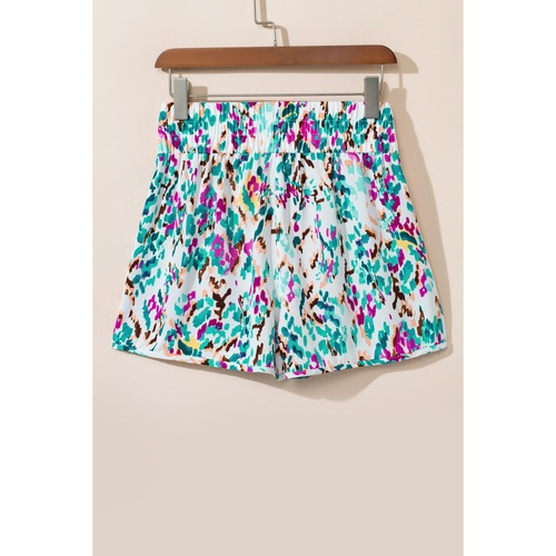 Light Blue Leopard High Waisted Athletic Shorts - XL - Main Image