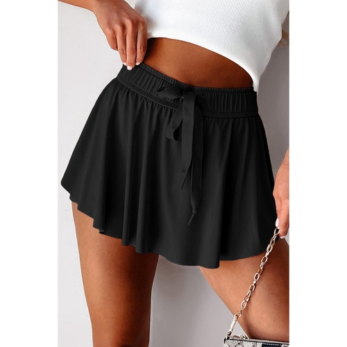 Black Drawstring High Waist Lined Tennis Skorts - M - Main Image