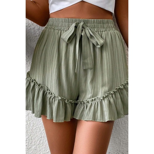 Laurel Green Textured Tie Waist Ruffle Hem Shorts - L - Main Image