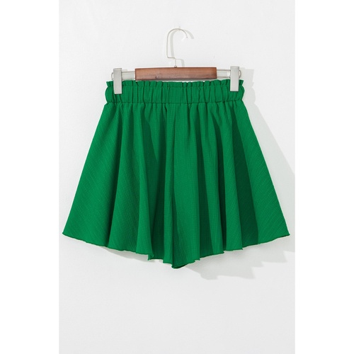 Dark Green Textured Frilled Lace-up High Waist Ruffle Wide Leg Shorts - L - Main Image