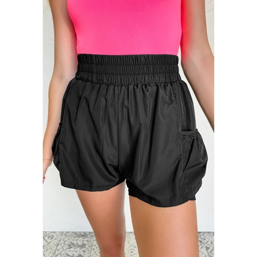 Black Elastic High Waist Pocketed Casual Shorts - XL - Main Image