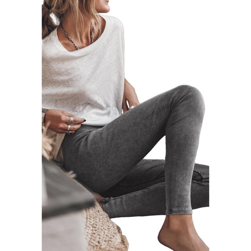 Dark Grey Vintage Wash Ribbed Leggings - XL - Main Image