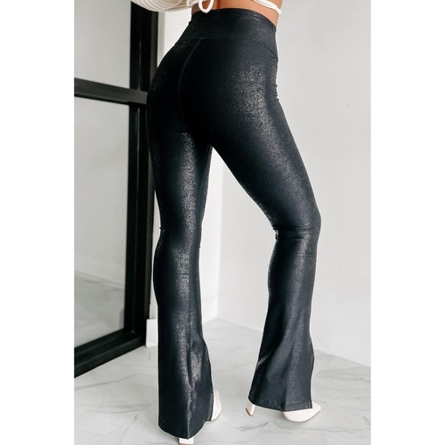 Black Faux Leather Splits High Waist Leggings - L - Main Image