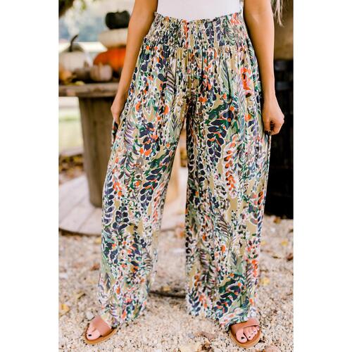 Azura Exchange Floral Print Shirred High Waist Wide Leg Pants - S - Main Image