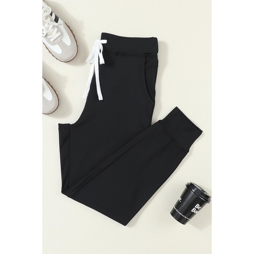Black Drawstring Waist Pocketed Joggers - M - Main Image