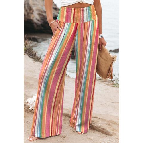 Azura Exchange Striped Smocked High Waist Wide Leg Pants - M - Main Image
